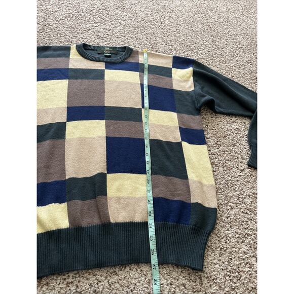 Vintage Orvis Sweater Mens Sz Med Men’s Colorblock Knit Cotton Green Yellow Tan - Picture 4 of 8